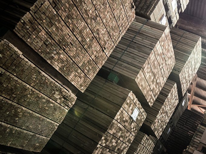 Stacks of sawn timber boards